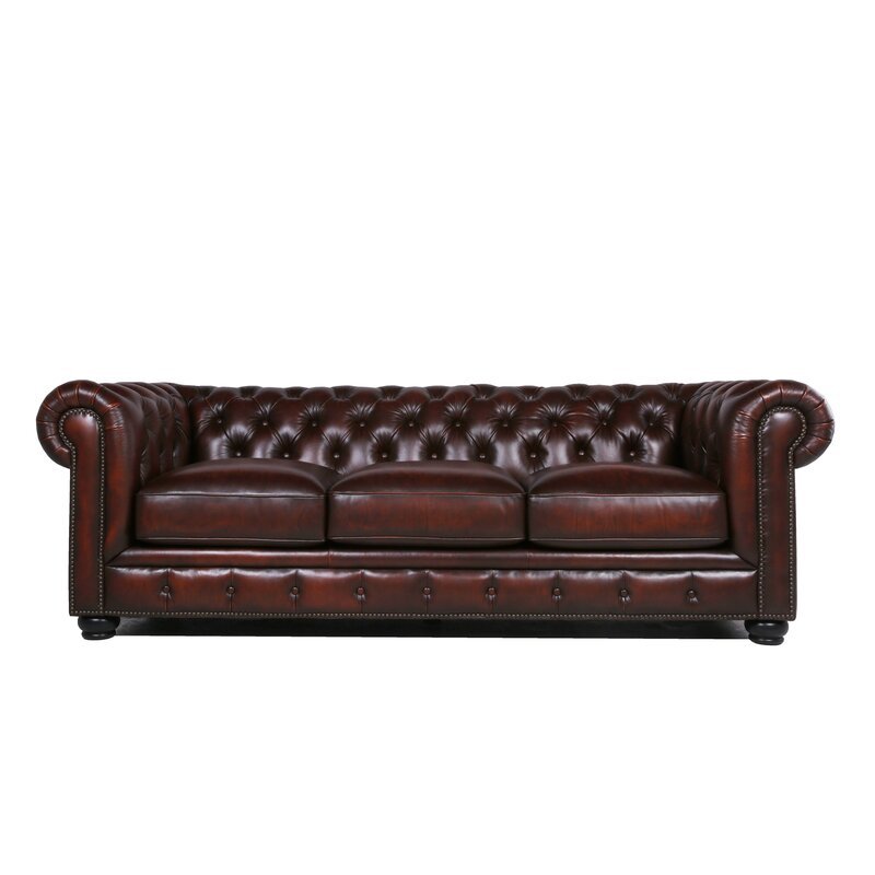 Classic Chesterfield Tufted Leather Nailhead Sofa 95" (5 Colors)