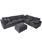 Modern Low Profile Modular U-Shaped Sectional Sofa with Ottoman in Gray or Beige 129" - Revel Sofa 