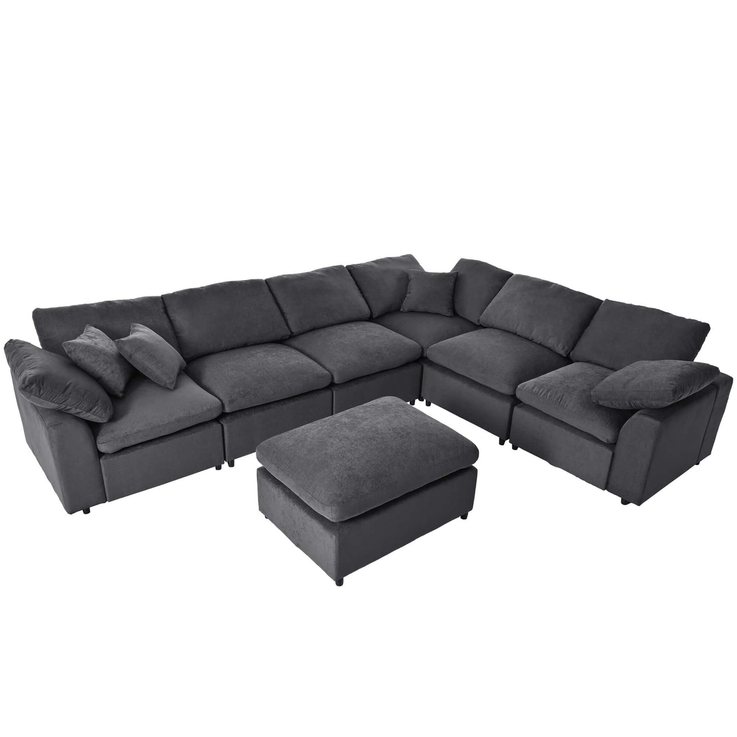 Modern Low Profile Modular U-Shaped Sectional Sofa with Ottoman in Gray or Beige 129" - Revel Sofa 