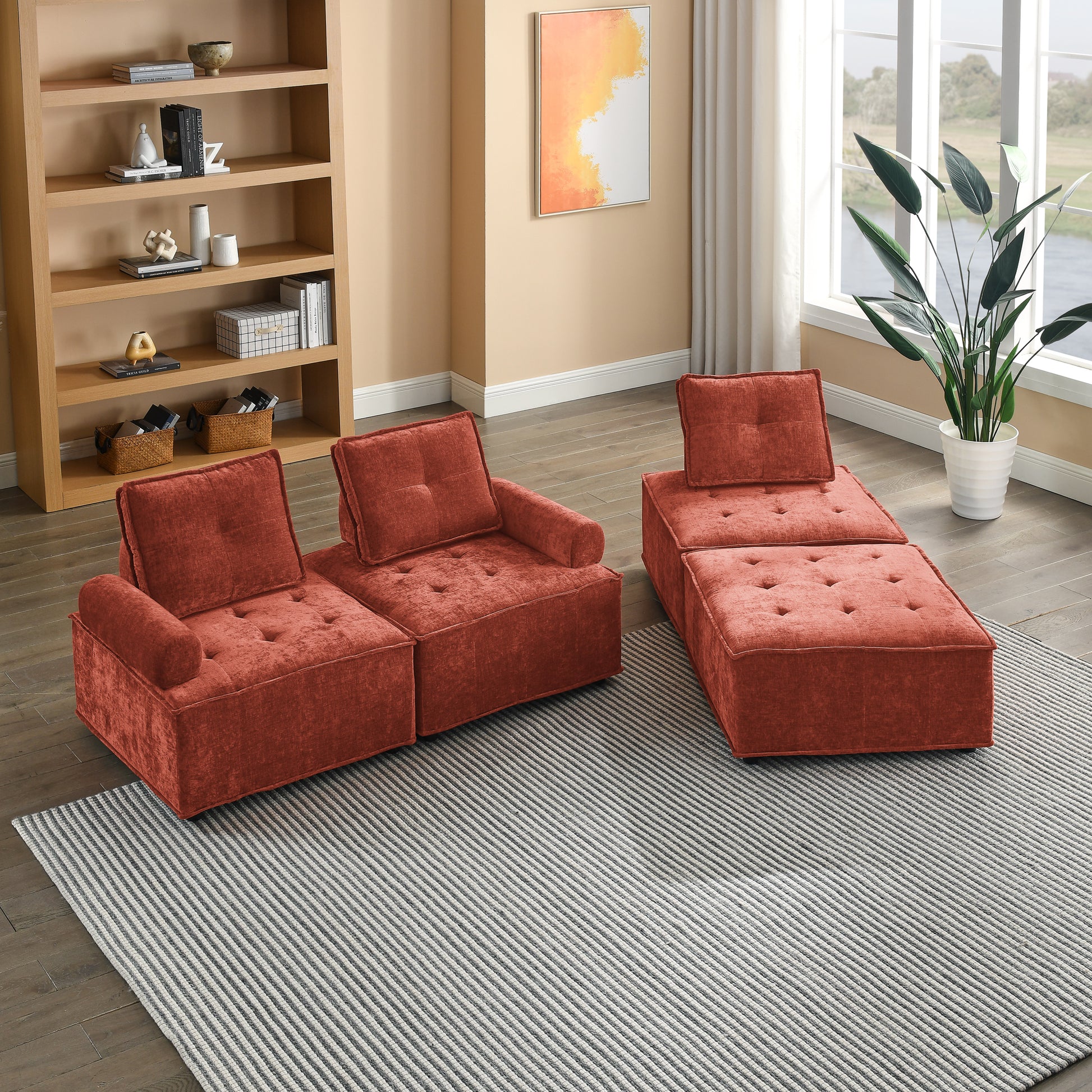 Modular Sectional Sofa Wrapped in Soft Chenille Fabric 99” - Revel Sofa 