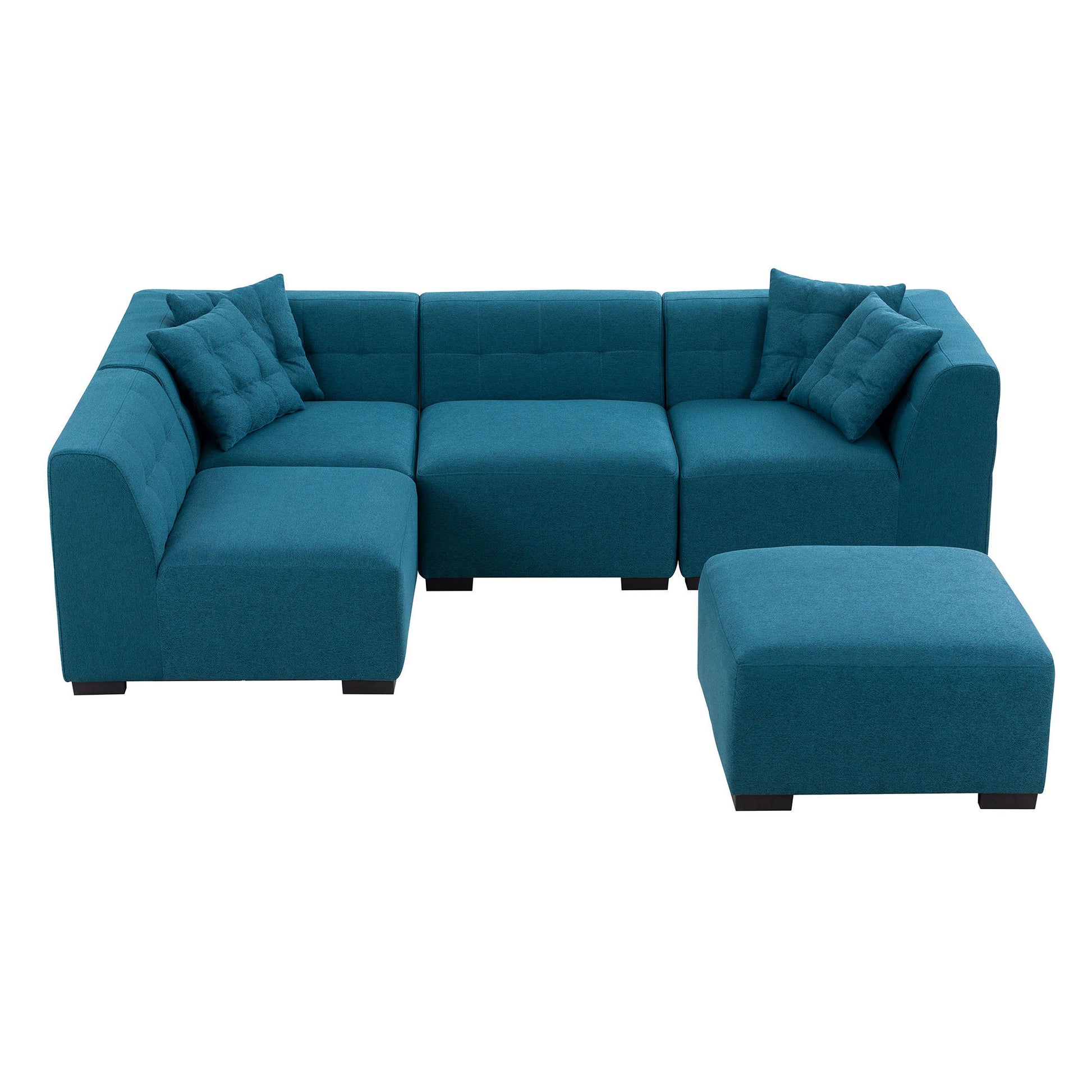 Modular Tufted 5pc. Sectional Sofa with Ottoman Fully Customizable, Green or Blue 140" - Revel Sofa 