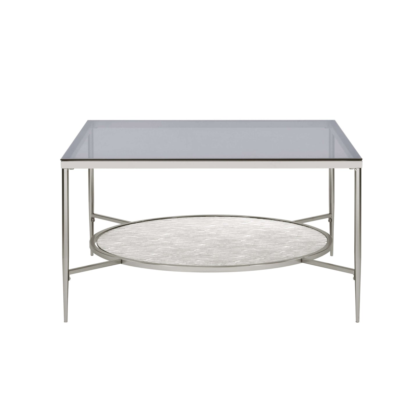 Adelrik Coffee Table Square 2 Tier Glass Top Chrome Frame - Revel Sofa 