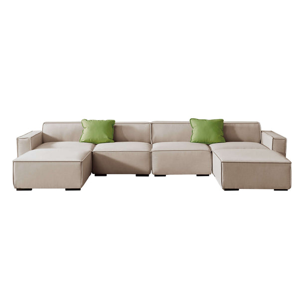 Modern Minimalist Modular U Shape Dual Chaise Sectional Fabric Sofa, Beige or Gray 131 - Revel Sofa 