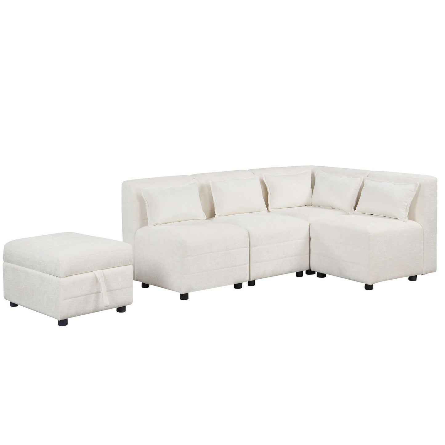 Modular 5pc Sectional Sofa with Storage Ottoman & 5 Throw Pillows - Revel Sofa 