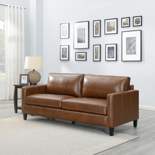 MCM Square Arm Genuine Leather Sofa 80"