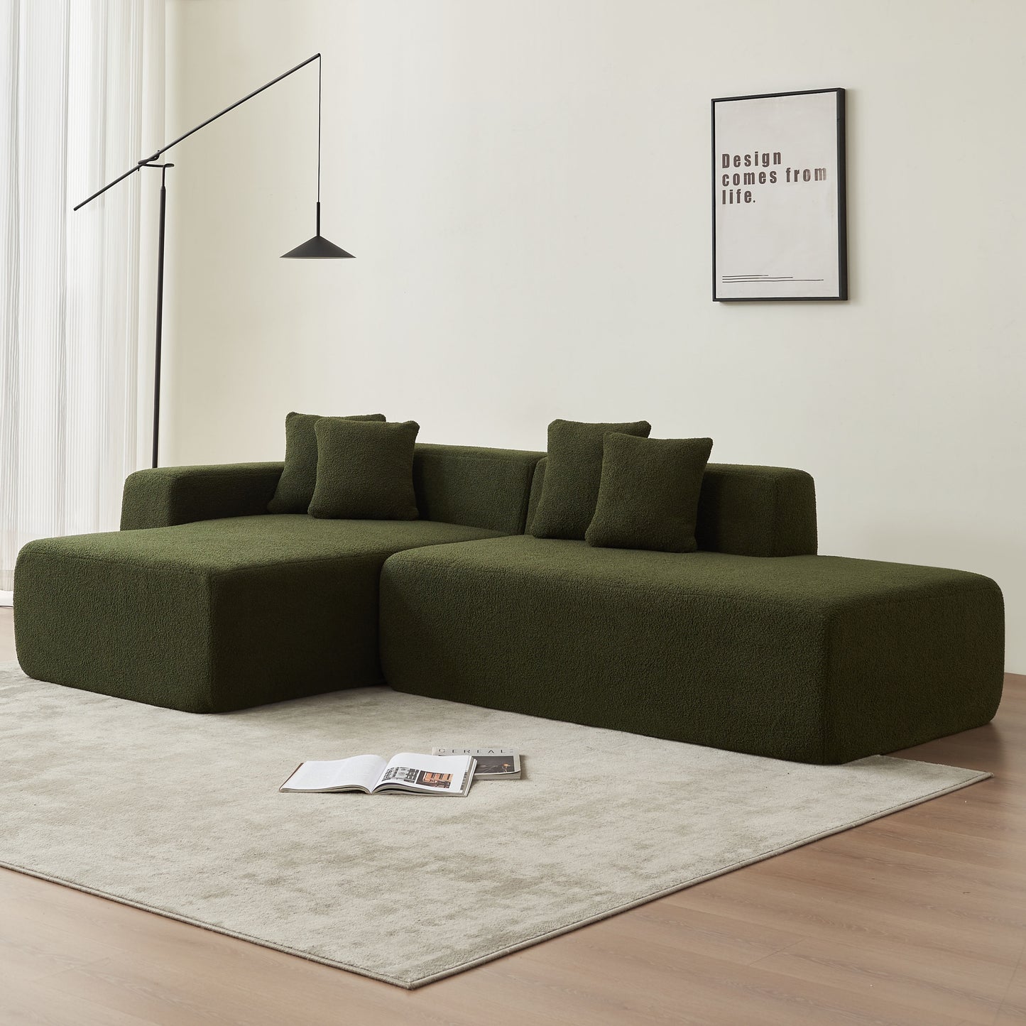 Contemporary Low Profile Sectional Chaise Foam Sofa 105" (3 Colors)