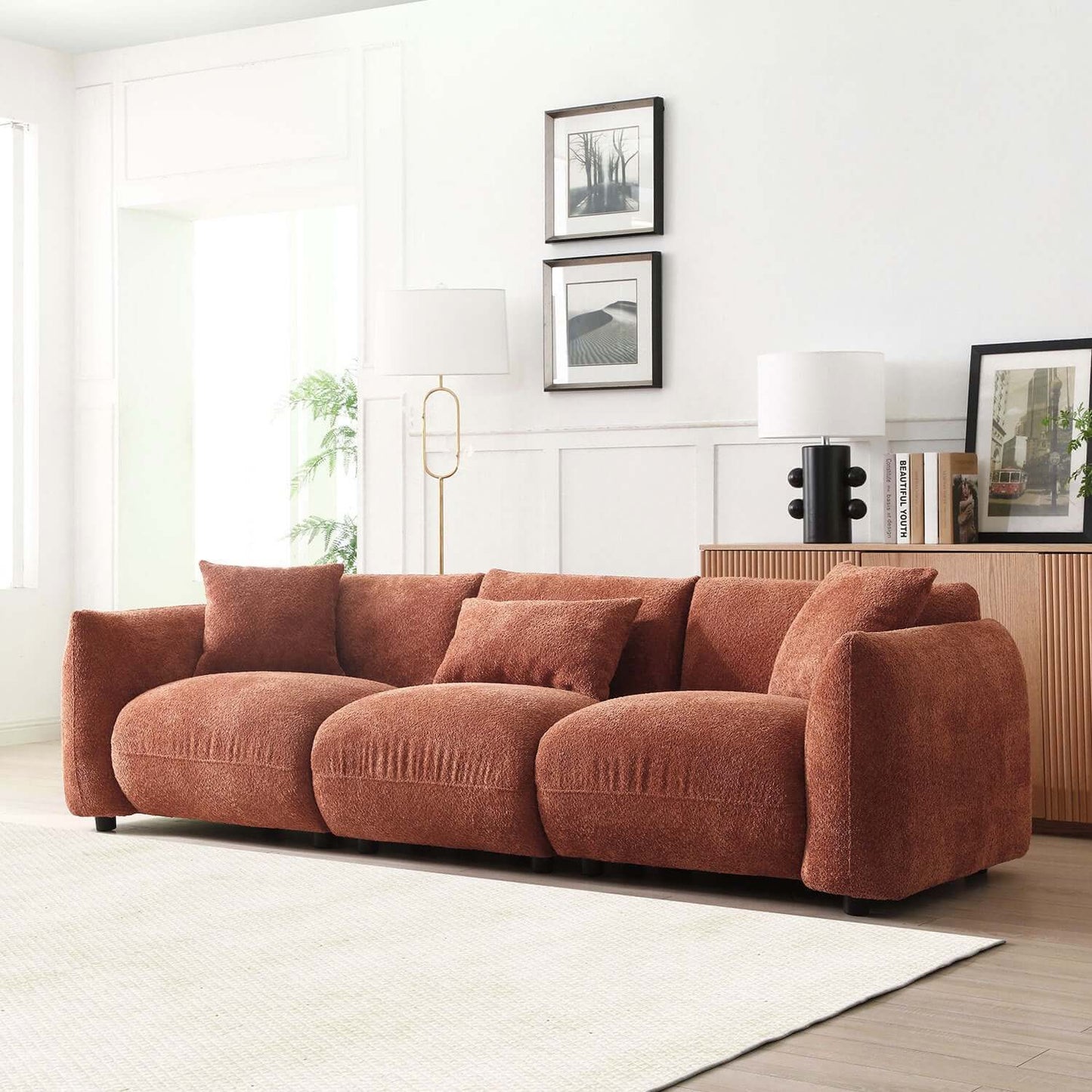 Modern Deep Seated Plush Cushion Sofa 102" (2 Colors)