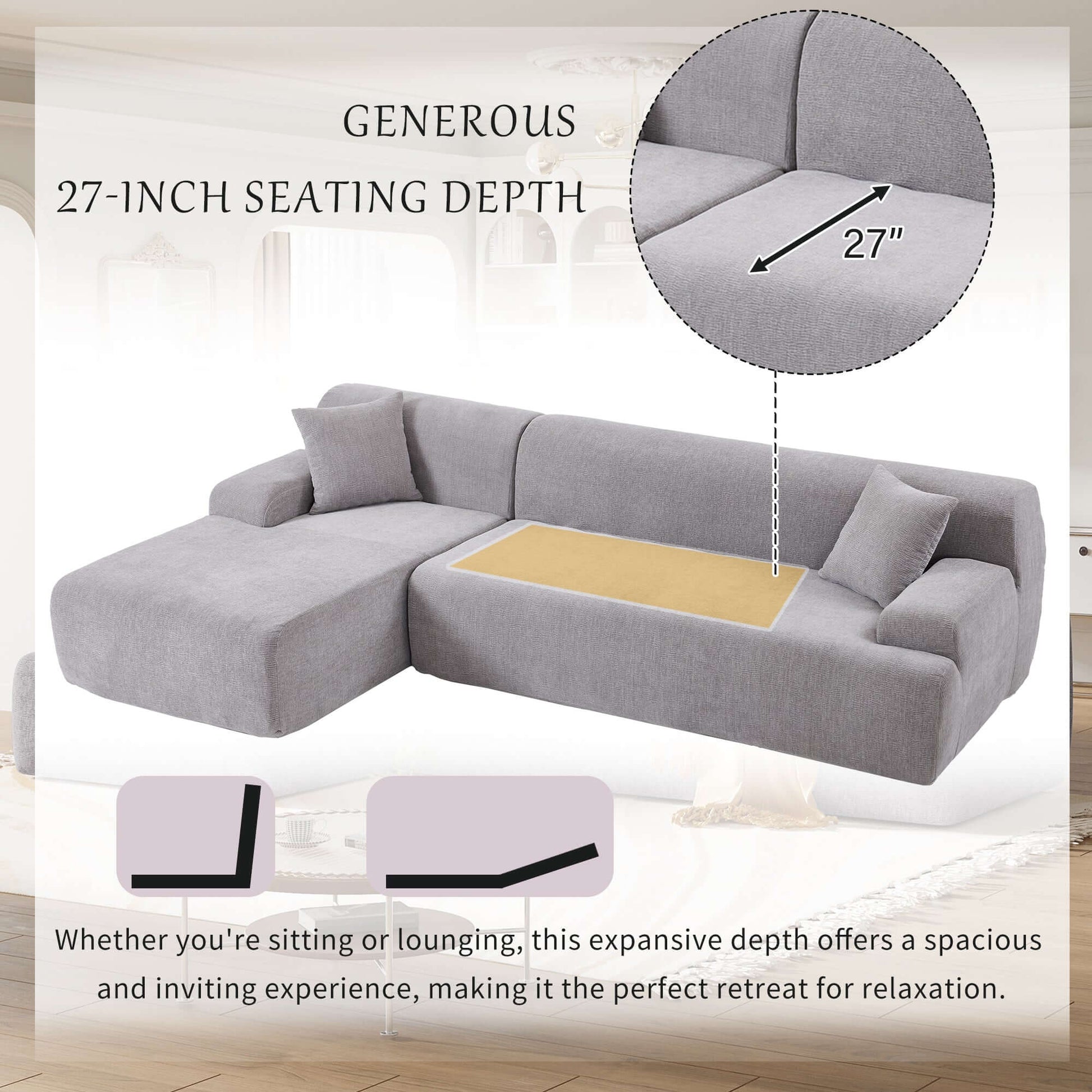 Modern Full Foam L-Shape Modular Chaise Sectional Sofa 109" - Revel Sofa 