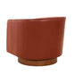 Tessa Caramel Genuine Leather & Wood Swivel Base Accent Barrel Chair - Revel Sofa 