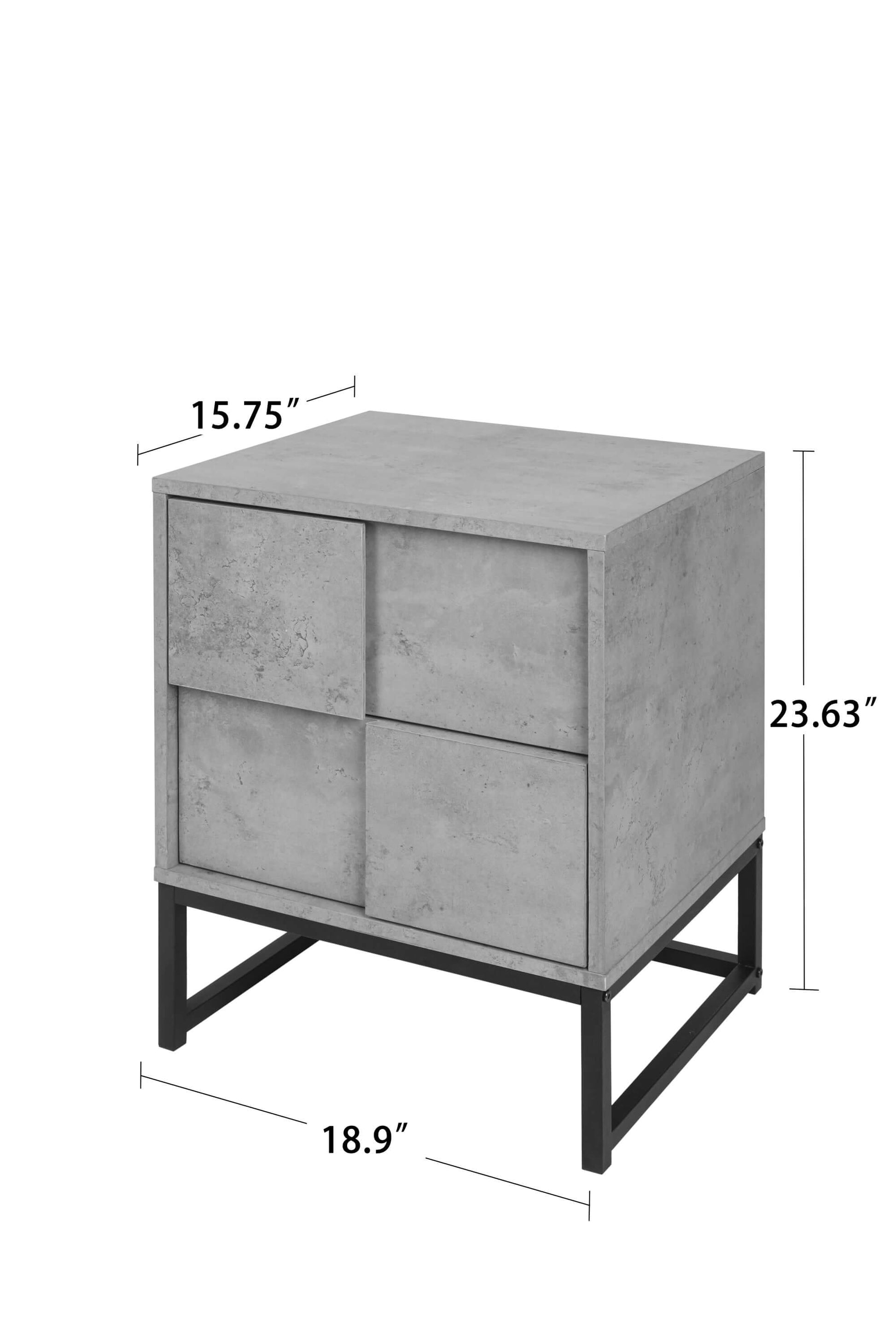 Industrial Geometric 2 Drawer Nightstand in Cement Gray - Revel Sofa 