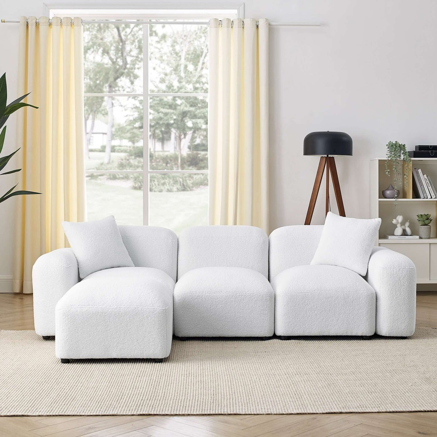 Contemporary Modular Sectional Sofa in Teddy Fabric with Ottoman (4pc) 95" - Revel Sofa 