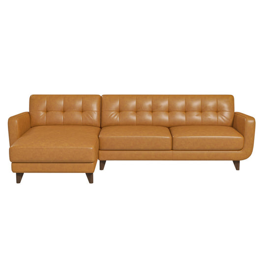 Allison MCM Leather Chaise Sofa Sectional 113"