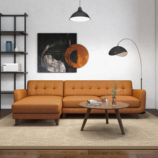 'Allison' Sofá seccional de cuero genuino color canela con chaise lounge 