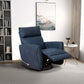 Carson Swivel Glider Recliner Chair in Midnight Blue Linen in a modern living room setting.