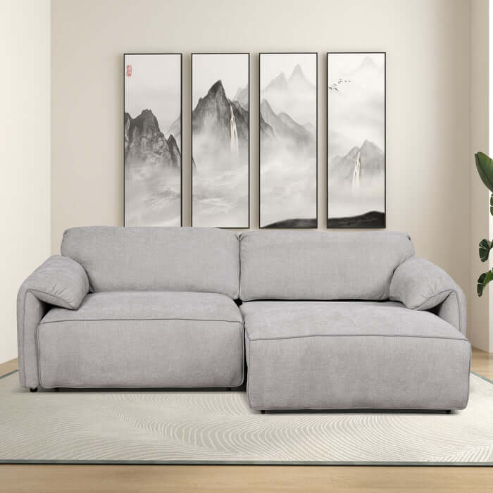 Cleveland Dual Convertible Chaise Sofa in Silver Linen 100"