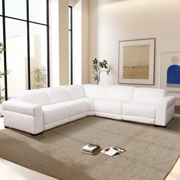 Yohan Convertible L Shape Corner Sectional Sofa in White Boucle 139"