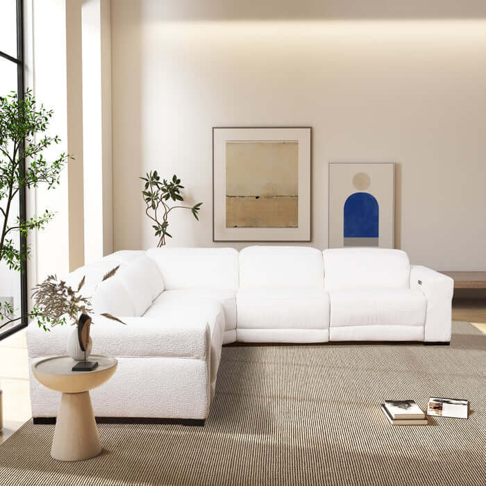 Yohan Convertible L Shape Corner Sectional Sofa in White Boucle 139"