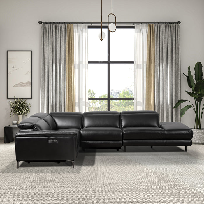 Zander Reclining Black Faux Leather Sectional Corner Sofa 117"