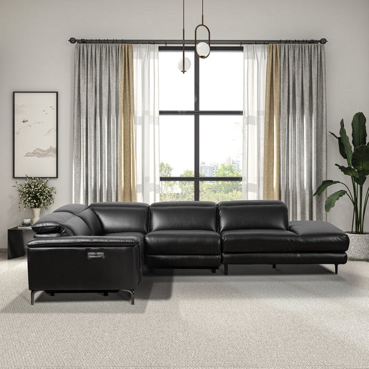 Zander Reclining Black Faux Leather Sectional Corner Sofa 117"