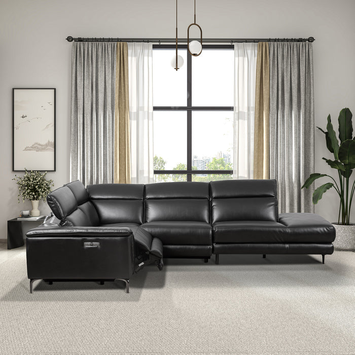 Zander Reclining Black Faux Leather Sectional Corner Sofa 117"