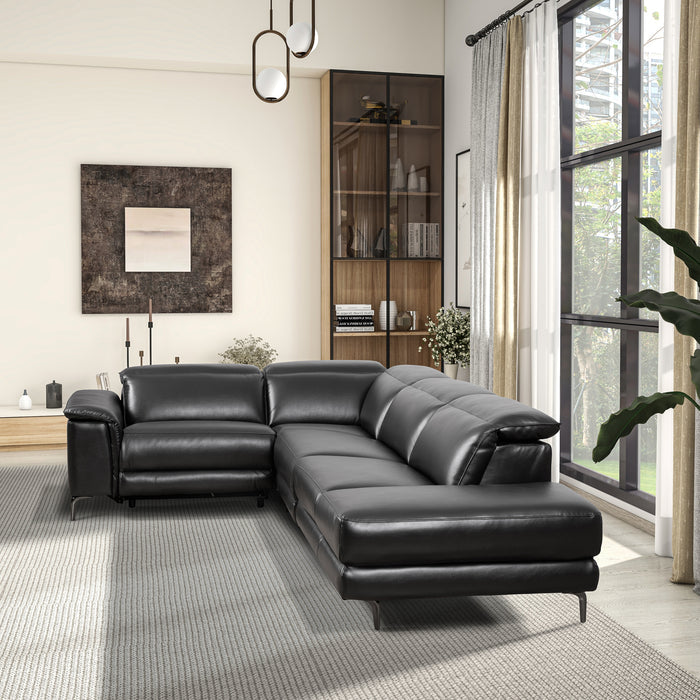 Zander Reclining Black Faux Leather Sectional Corner Sofa 117"