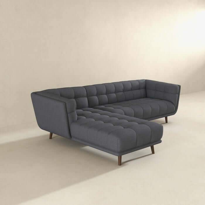 Addison L-Shape Tufted Fabric Sectional Chaise Sofa 102.5" with High-Density Foam Cushions and Solid Wood Walnut Legs