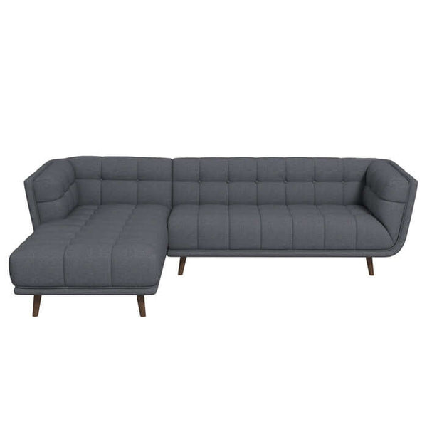 Addison L-Shape Tufted Fabric Sectional Chaise Sofa with Solid Wood Walnut Legs and High-Density Foam Cushions in Durable Upholstery