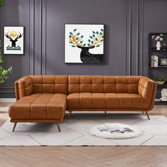 Addison L-Shape Tufted Leather Sectional Chaise Sofa 102.5"