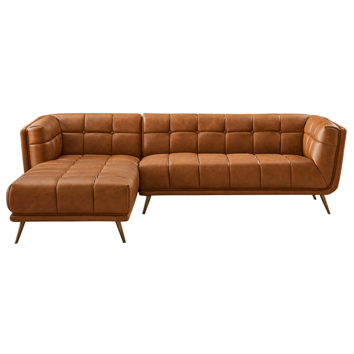 Addison L-Shape Tufted Leather Sectional Chaise Sofa 102.5"