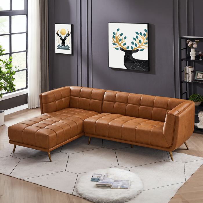 Addison L-Shape Tufted Leather Sectional Chaise Sofa 102.5"