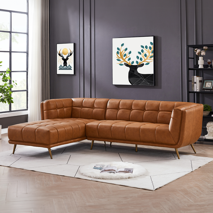 Addison L-Shape Tufted Leather Sectional Chaise Sofa 102.5"