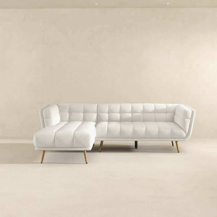 Addison L-Shape Tufted Fabric Sectional Chaise Sofa 102.5" with Solid Wood Walnut Legs in Minimalist Living Room