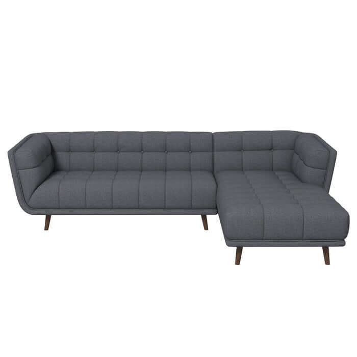 Addison L-Shape Tufted Fabric Sectional Chaise Sofa with Solid Wood Walnut Legs and High-Density Foam Cushions in Durable Upholstery