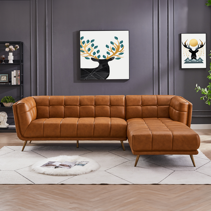 Addison L-Shape Tufted Leather Sectional Chaise Sofa 102.5"