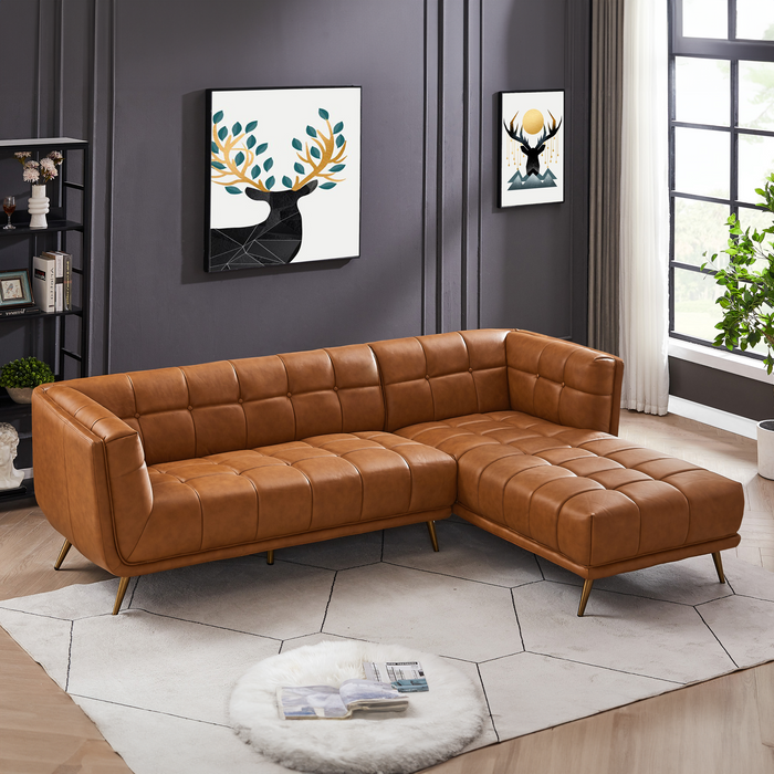 Addison L-Shape Tufted Leather Sectional Chaise Sofa 102.5"