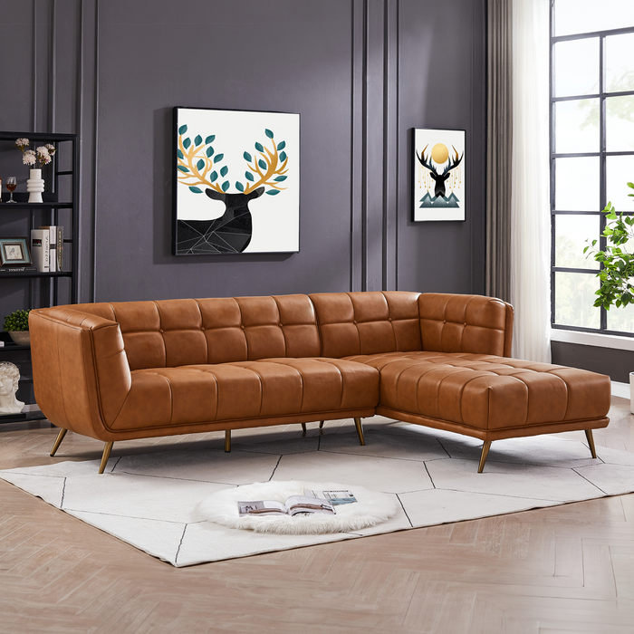 Addison L-Shape Tufted Leather Sectional Chaise Sofa 102.5"