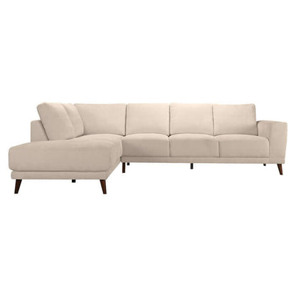 Amara MCM Left Facing Chaise Sectional Sofa in Cream with linen polyester upholstery and sleek mid-century modern design