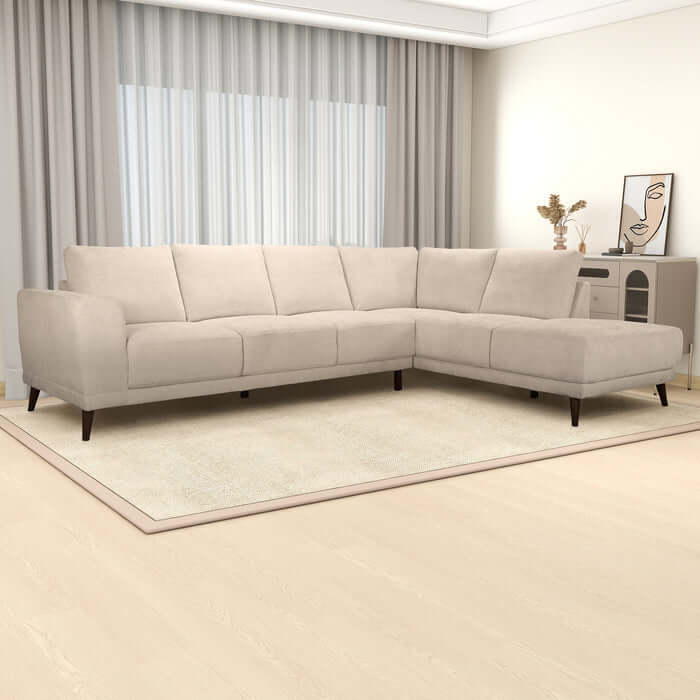 Amara MCM Sectional Chaise Sofa in Cream 120"