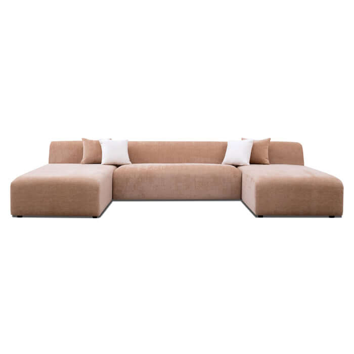 Audrey Modern U Shape Dual Chaise Sectional Sofa in Chenille Fabric 140" - Minimalist Design, Beige Color, 6-Seater