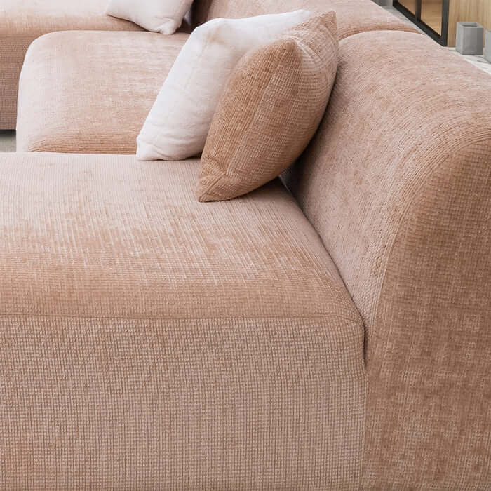 Audrey Modern U Shape Dual Chaise Sectional Sofa in beige chenille fabric with plush cushions.