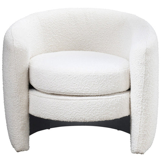 Avelon Modern Luxury Barrel Lounge Chair In White Boucle