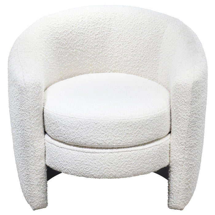 Avalon Modern Luxury Barrel Lounge Chair In White Boucle