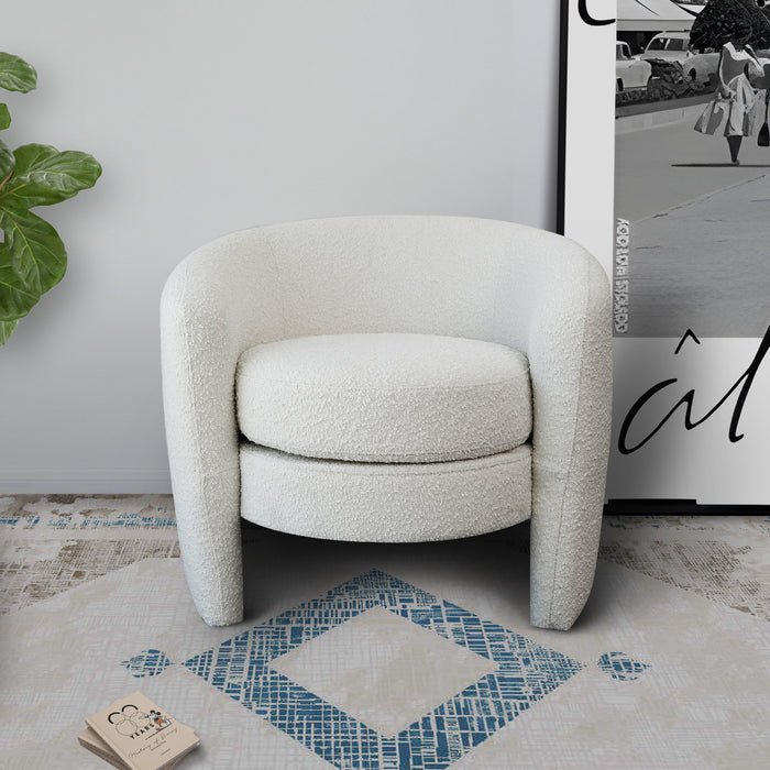 Avalon Modern Luxury Barrel Lounge Chair In White Boucle