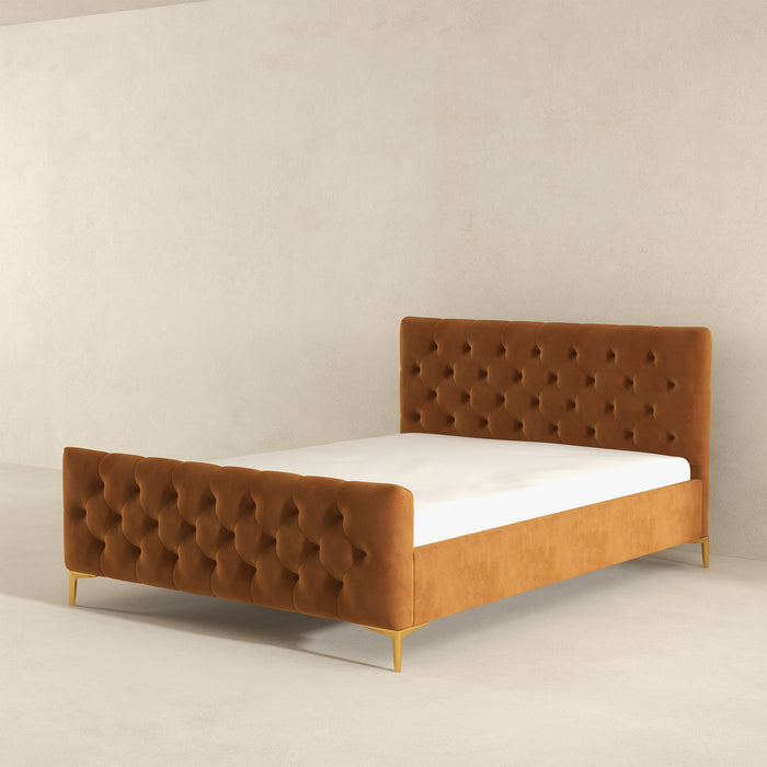 Cama con plataforma tapizada en terciopelo 'Bailey'