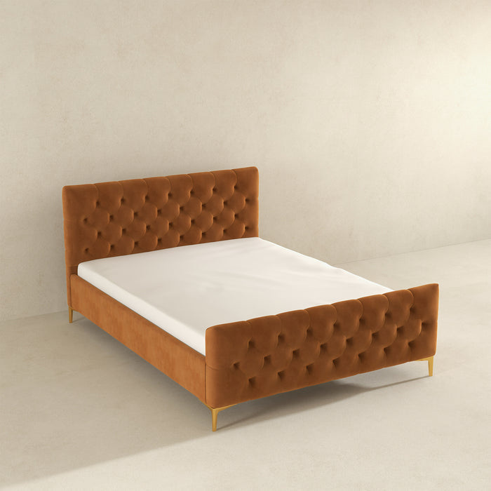 Cama con plataforma tapizada en terciopelo 'Bailey'