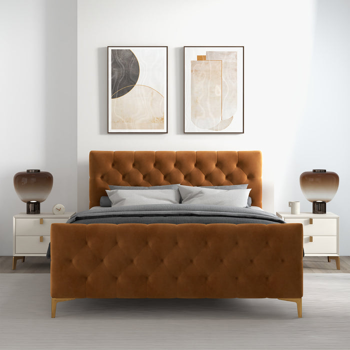 Bailey Velvet Upholstered Tufted Platform Bed Frame