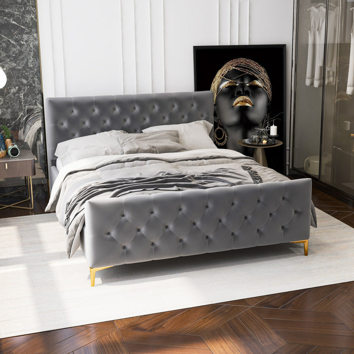 Cama con plataforma tapizada en terciopelo 'Bailey'