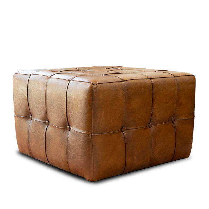 Benjiro Button Tufted Square Leather Ottoman 27"