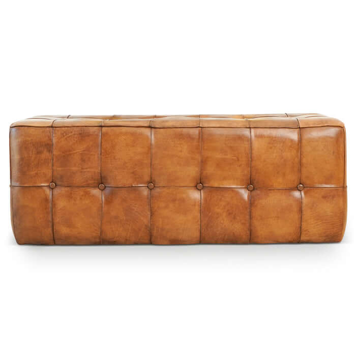 Benjiro Button Tufted Rectangular Leather Ottoman 47" with Mid-Century Modern Design and Genuine Leather Upholstery for Living Room or Den