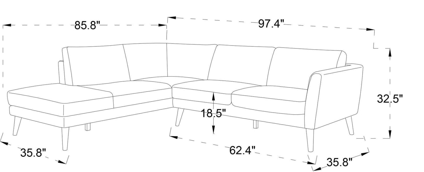 Benson L Shape Fabric Sectional Chaise Lounge Sofa 97"